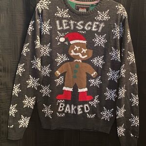 3 Santas Gray Christmas Sweater Gingerbread Design Adult Sm Oversized